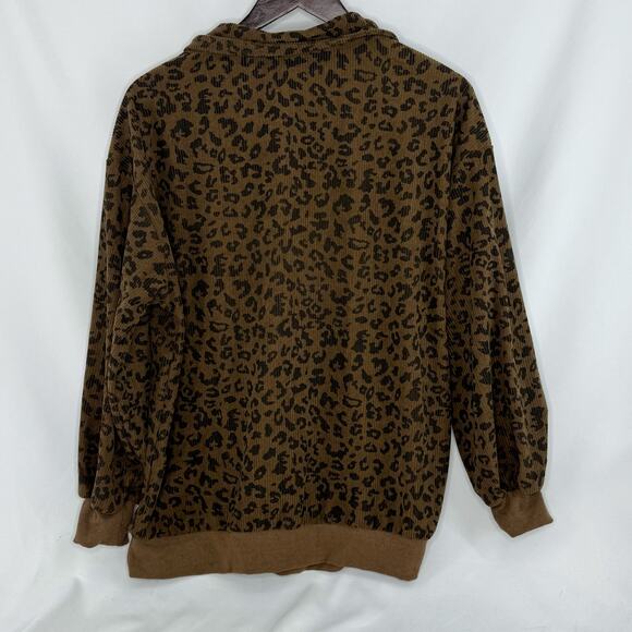 Dazy Leopard Print Sweatshirt Med Womens 1/4 Zip Pullover Casual Cozy Fall Top - Picture 2 of 4